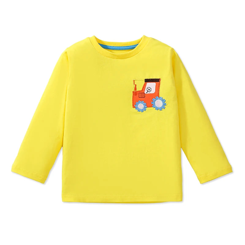 Little Girls Cartoon Tactor Embroidery Cotton T-shirts childrensterritory