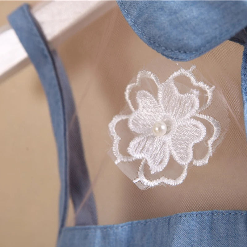 Baby Girl Flower Mesh Denim Dress for Summer childrensterritory