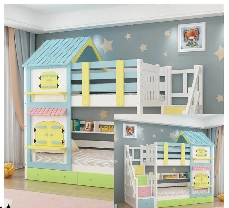 Kids Designer Wooden Bunk Bed Frame with Storage childrensterritory