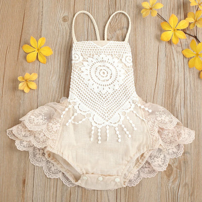 Baby Girls Cute Flower Lace Design Sleeveless Rompers childrensterritory