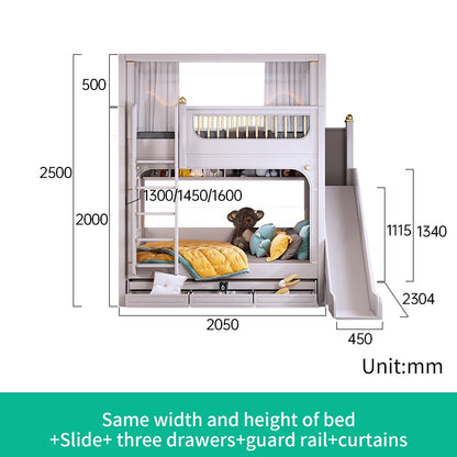 Multifunctional Kids Bunk Bed with Safety Fence and Storage childrensterritory