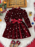Girls' Full Sleeves Bowknot Design Party Dresses