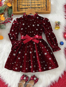 Girls' Full Sleeves Bowknot Design Party Dresses