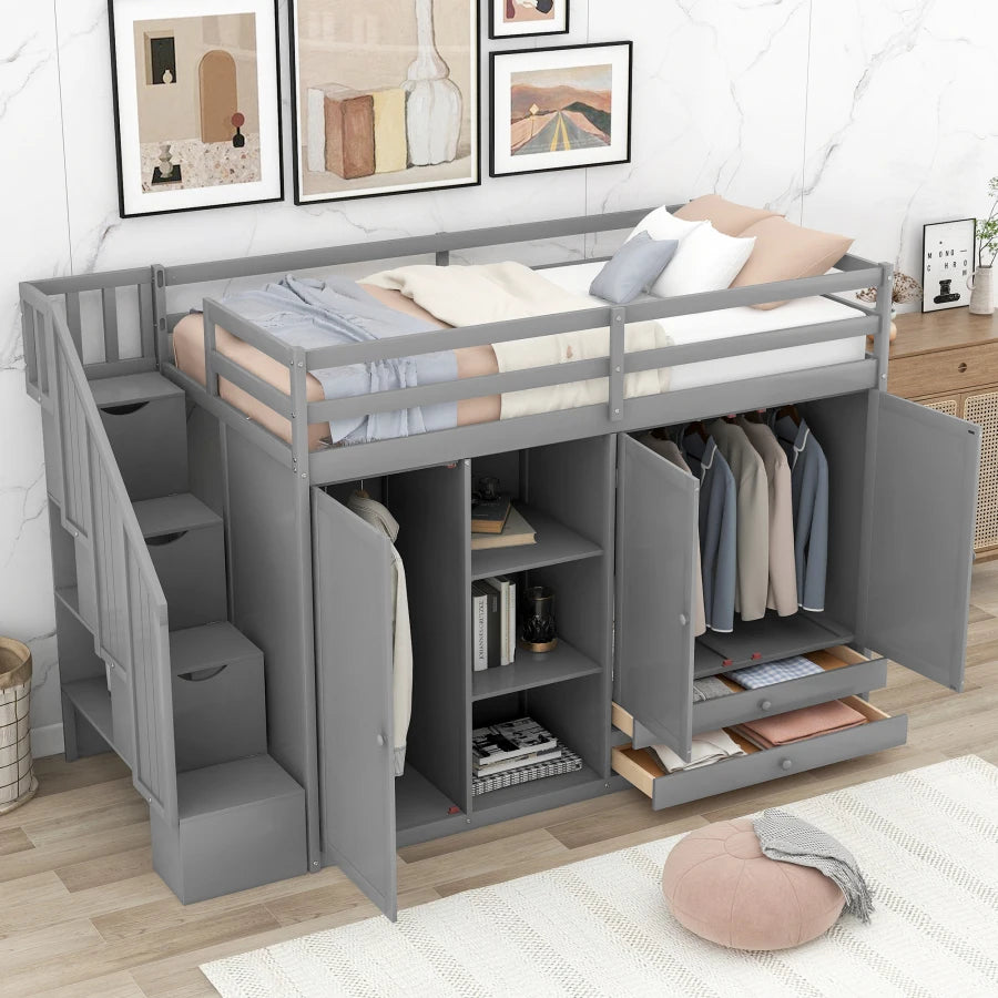 Multipurpose Loft Bed featuring Shelves, Closets, and Storage childrensterritory