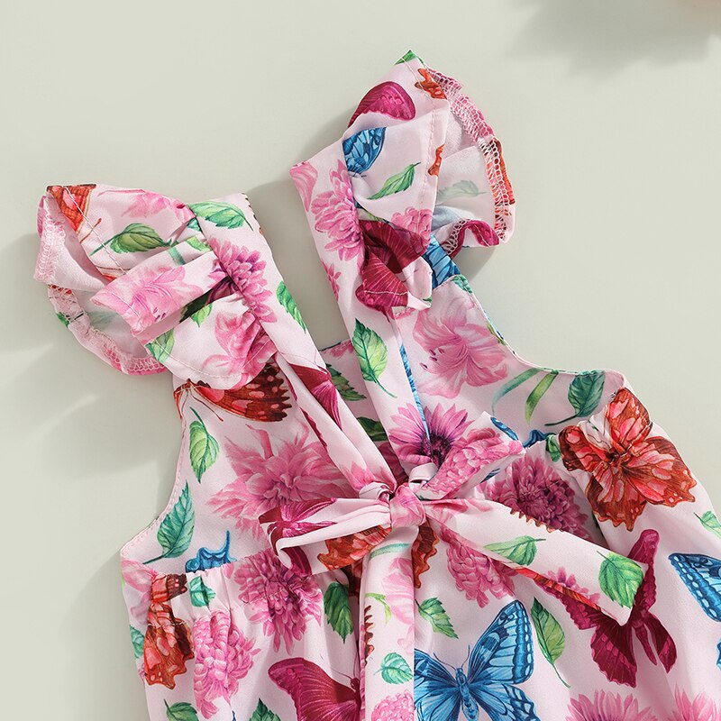 Butterfly Flower Print Baby Girls Summer Bodysuit childrensterritory