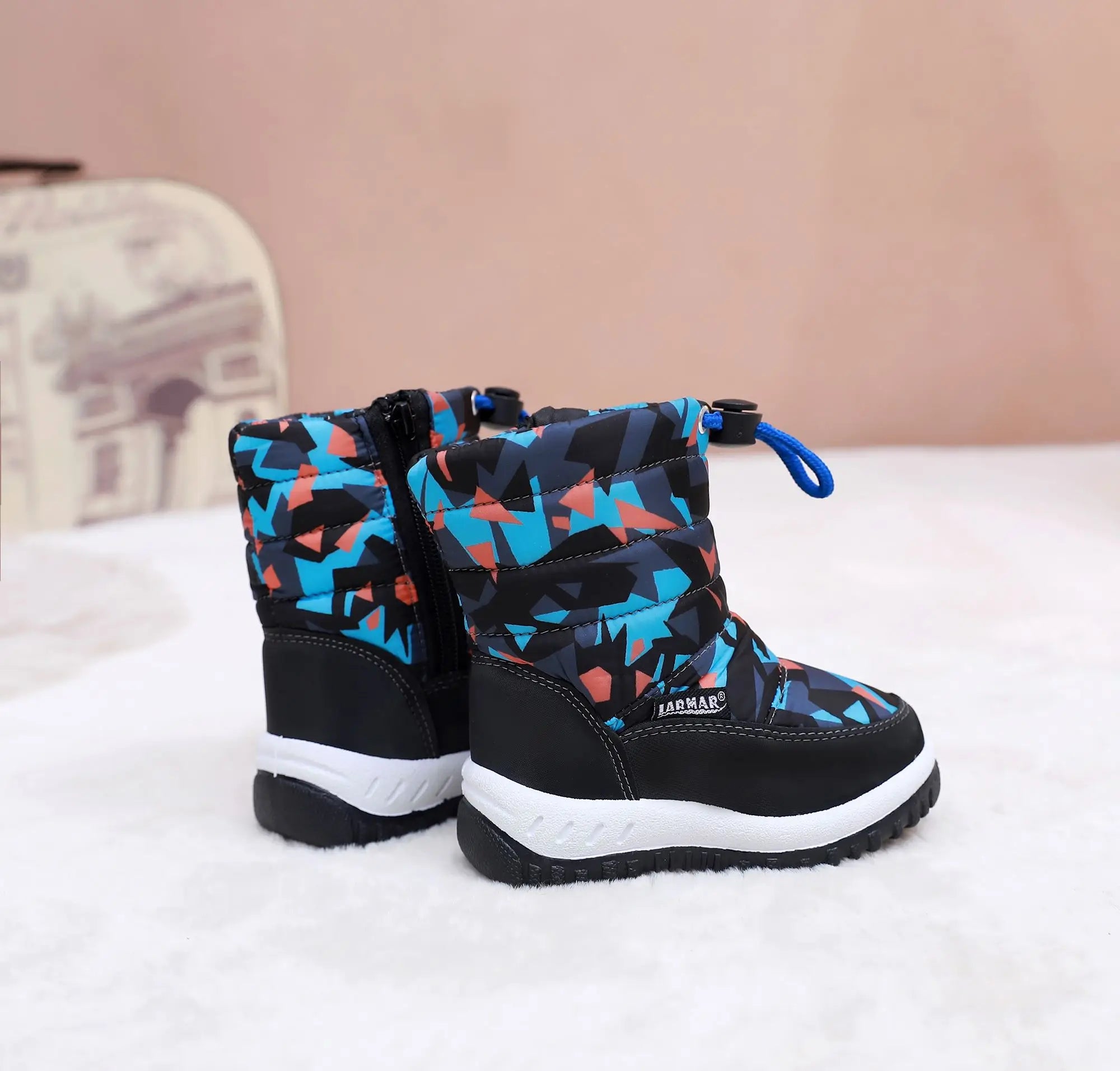 Kids Fashion Printed Warm Fur long Zipper Boots childrensterritory