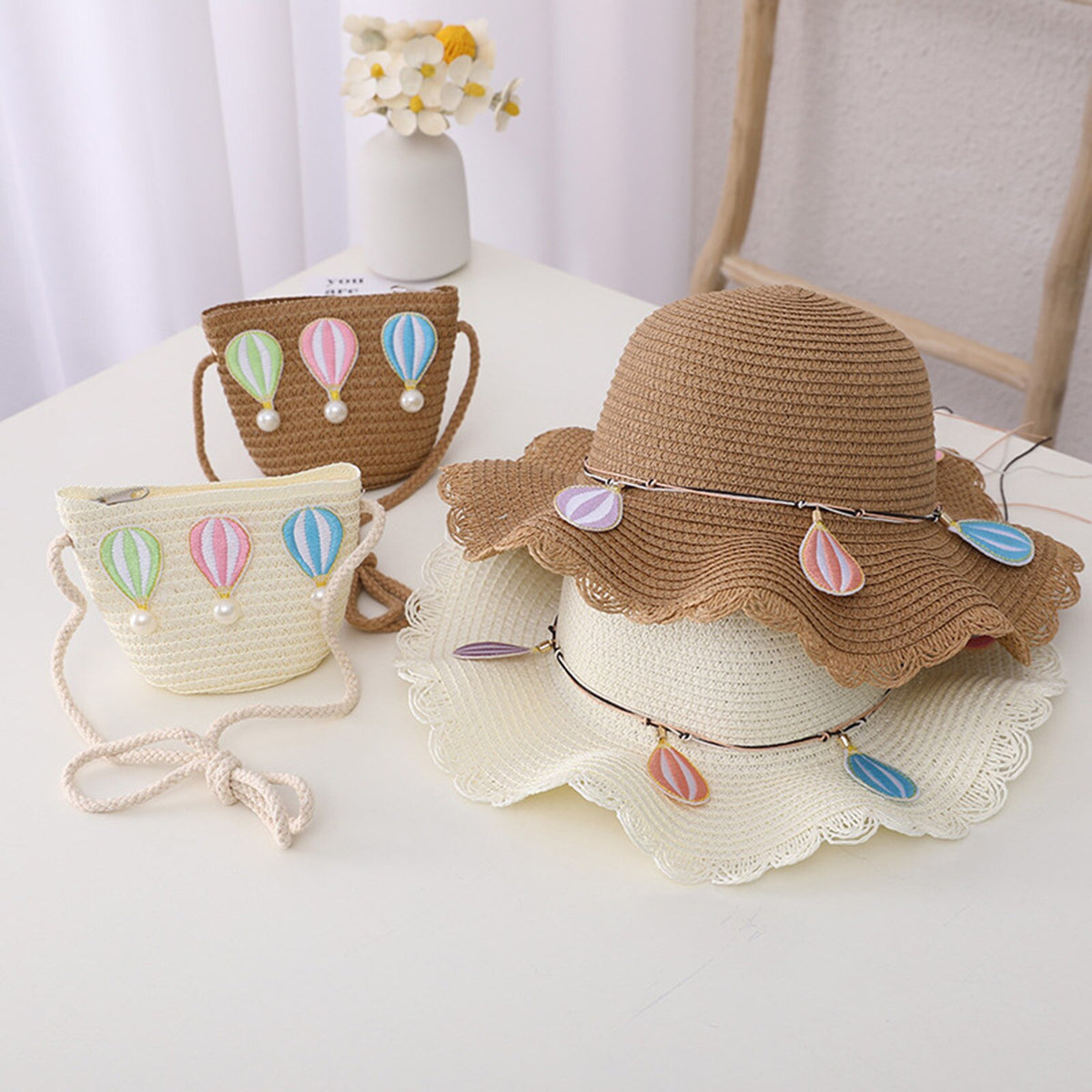 Kid Girl Colorful Anti-Dust Straw Hat with Bag Set  childrensterritory