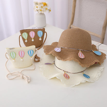 Kid Girl Colorful Anti-Dust Straw Hat with Bag Set  childrensterritory