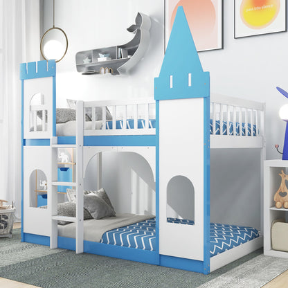 Twin Over Twin Castle Bunk Bed with Ladder childrensterritory