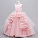 Girls' Solid Color Long Puff Evening Party Dresses childrensterritory