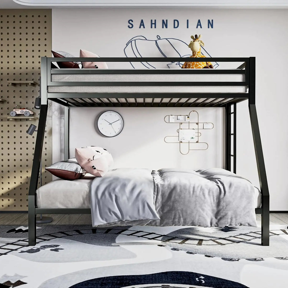 Twin Over Full-Size Beds with Sturdy Guard Rail &amp; Removable Ladder childrensterritory