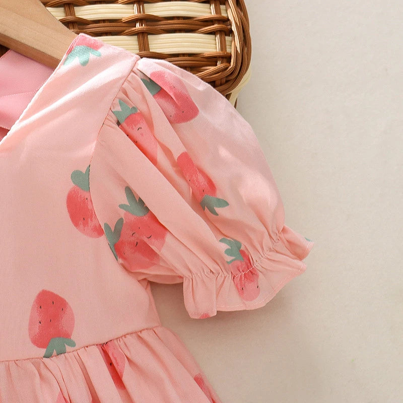 Strawberry Print Baby Girl Flower Backless Dress