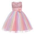 Girls Sleeveless Sequins Flower Rainbow Design Summer Dresses childrensterritory