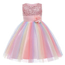 Girls Sleeveless Sequins Flower Rainbow Design Summer Dresses childrensterritory