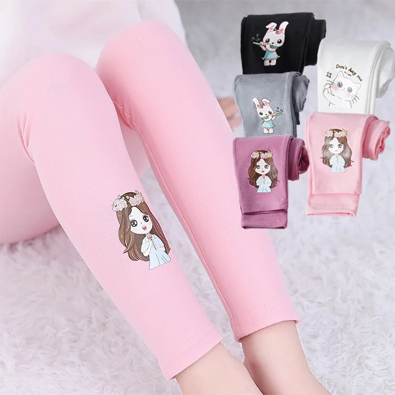 Solid Color Cute Cartoon Design Little Girls Casual Leggings childrensterritory