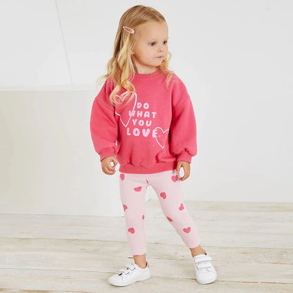 Kids Girls Heart Print Pink Cotton Hoodie and Legging Sets for Autumn childrensterritory