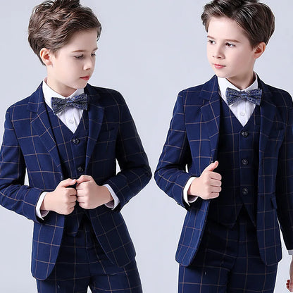 Kids Boys Top Quality Plaid Wedding Suit Formal Tuxedo