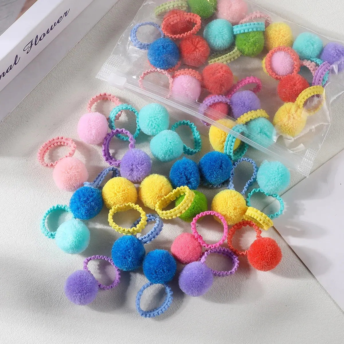 Little Girls 20Pcs Colorful Plush Ball Elastic Hair Bands childrensterritory