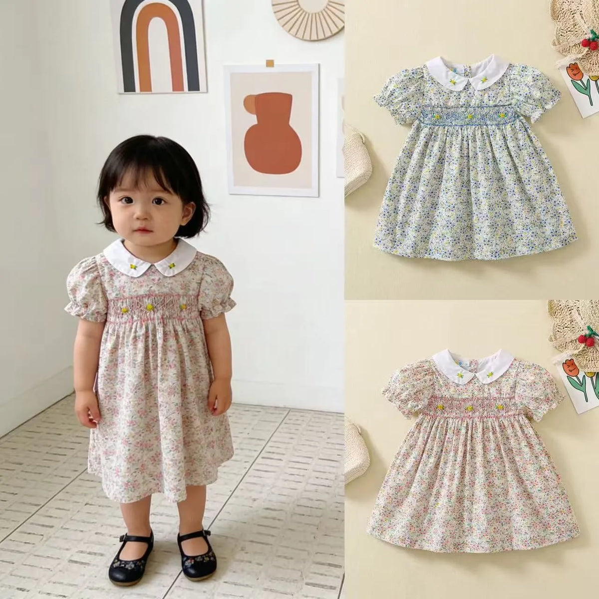 Girls Half Sleeves Floral Printed Casual Summer Dresses
