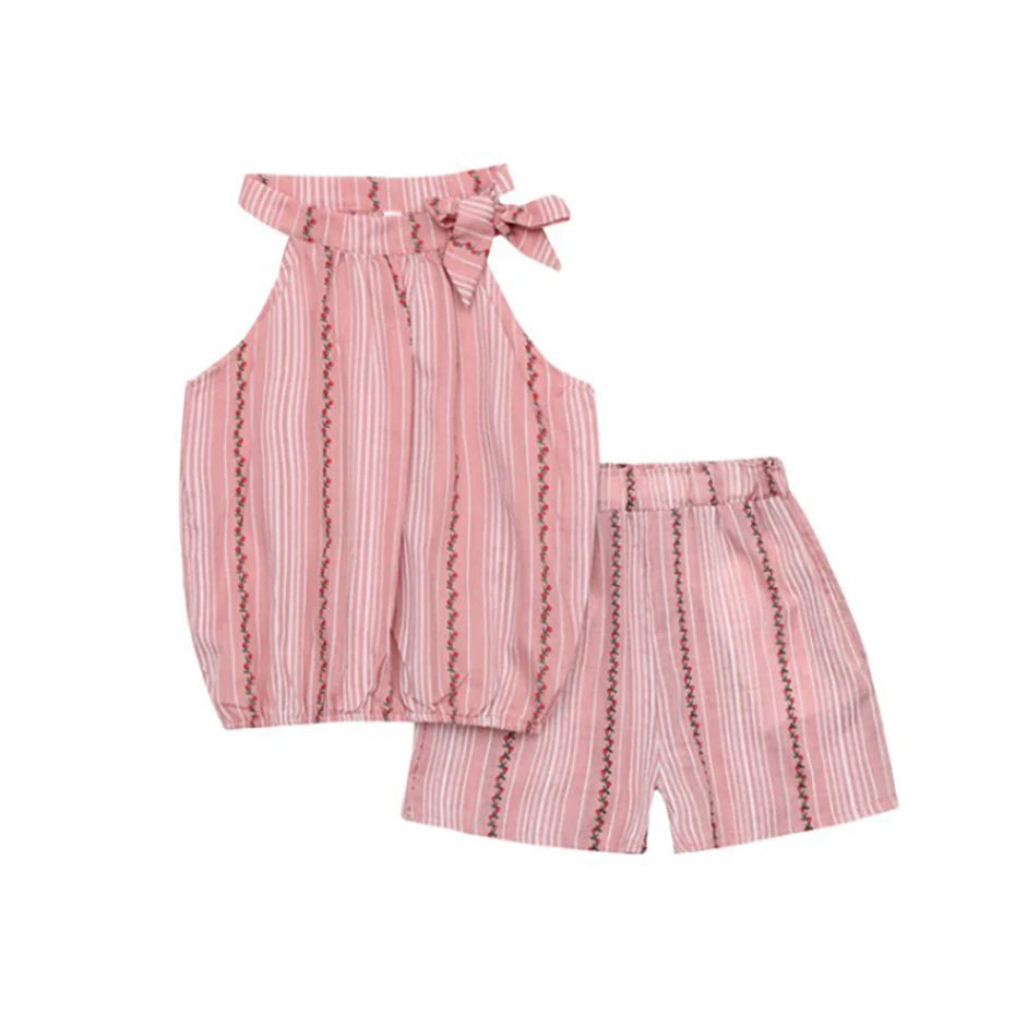 Girls Striped Pattern Vest and Shorts Set For Summer childrensterritory