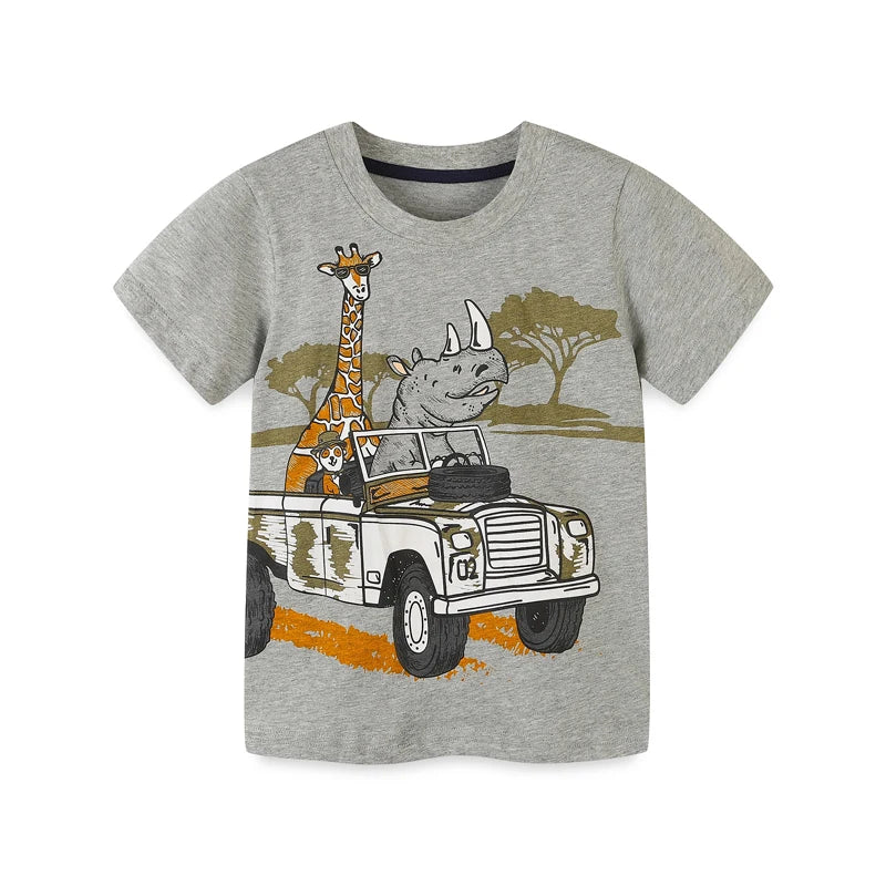 Kids Boys Cartoon Vehicles Print Cotton T-shirts for Summer