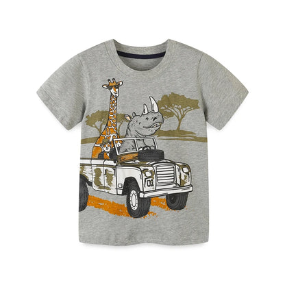 Kids Boys Cartoon Vehicles Print Cotton T-shirts for Summer