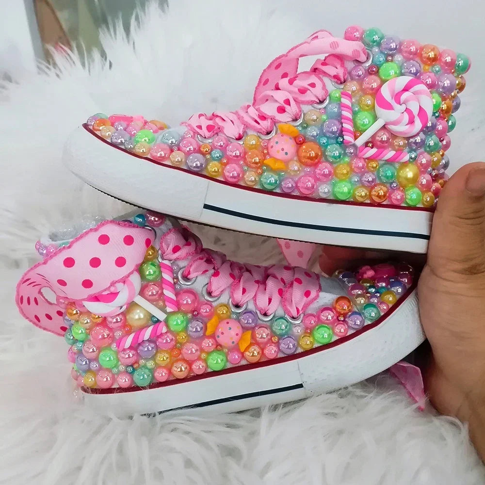 Mother-Daughter Matching Handmade Rhinestones Bling Sneakers