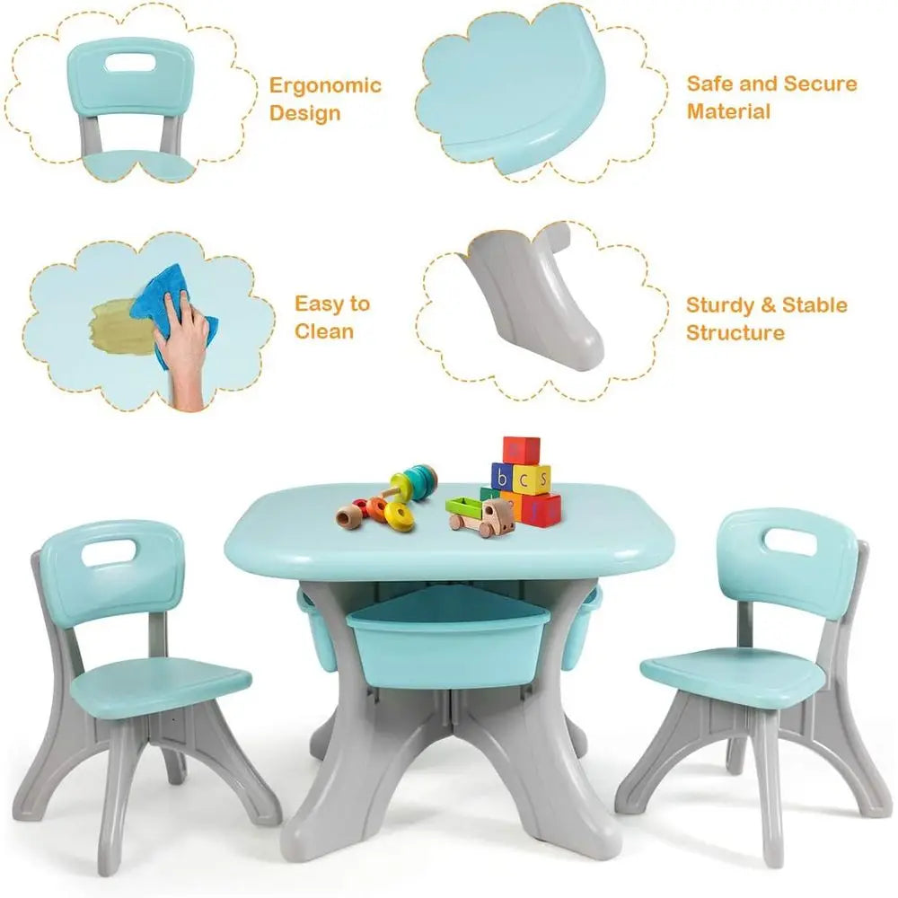 Toddler/Kids 2-in-1 Table and 2 Chairs Set w/Storage Shelf