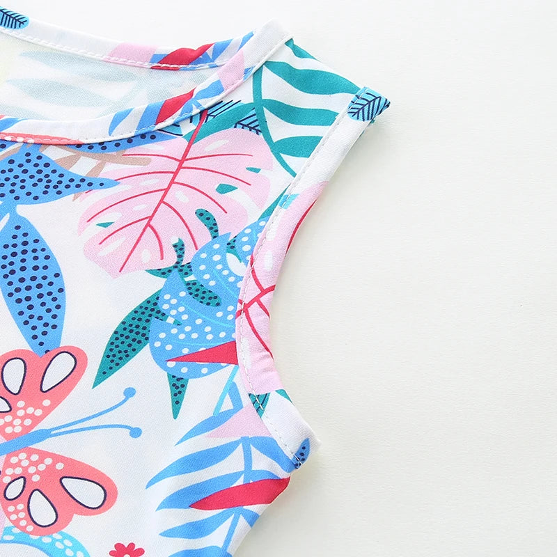 Little Girls Cartoon Leaves Print Summer Dresses childrensterritory