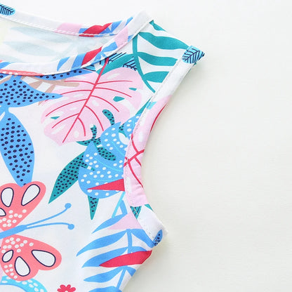 Little Girls Cartoon Leaves Print Summer Dresses childrensterritory