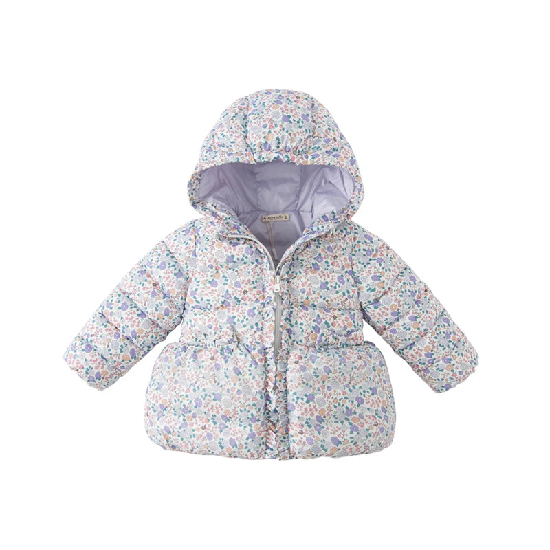 Floral Print Kids Girl Warm Hooded Outerwear childrensterritory
