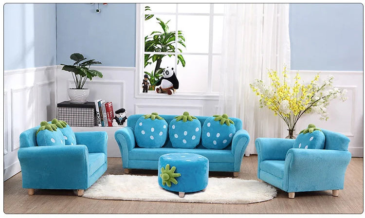 Kids Sofa Strawberry Designed Armrest Lounge Couch w/2 Pillow