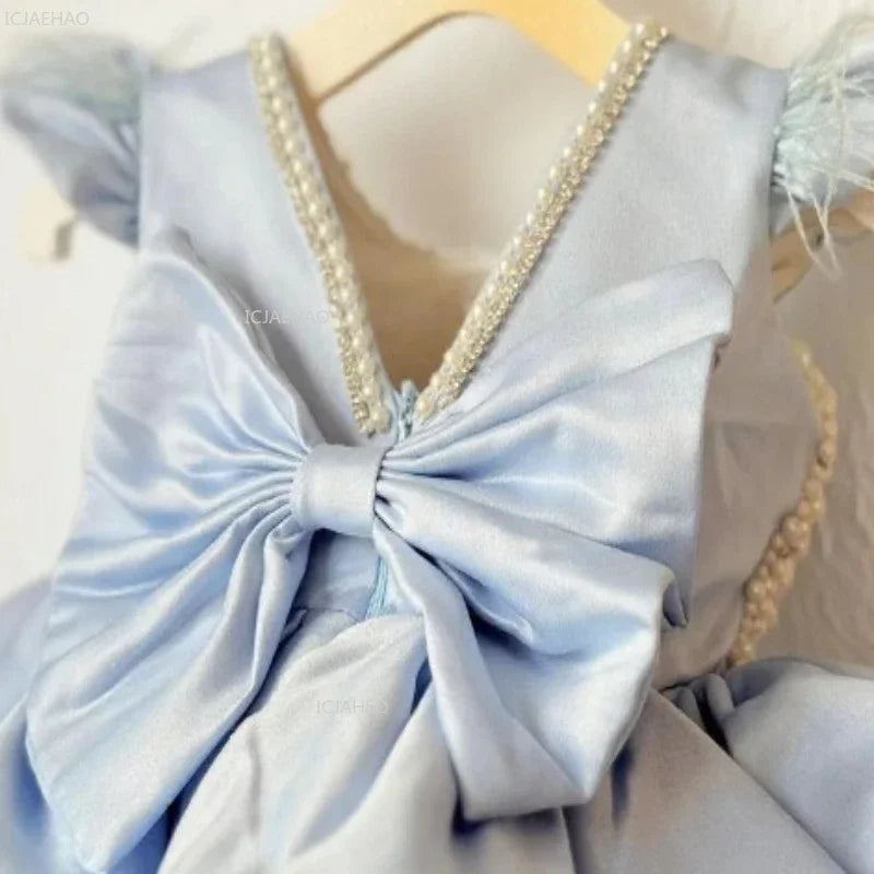 Handmade Pearls Design Tutu Flower Girl Dress