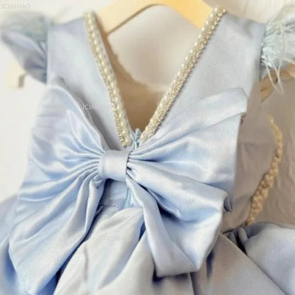 Handmade Pearls Design Tutu Flower Girl Dress