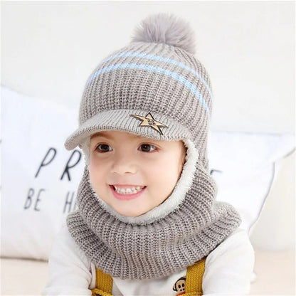 Kids Warm Knitted Plus Fleece Beanie with Face Cover childrensterritory