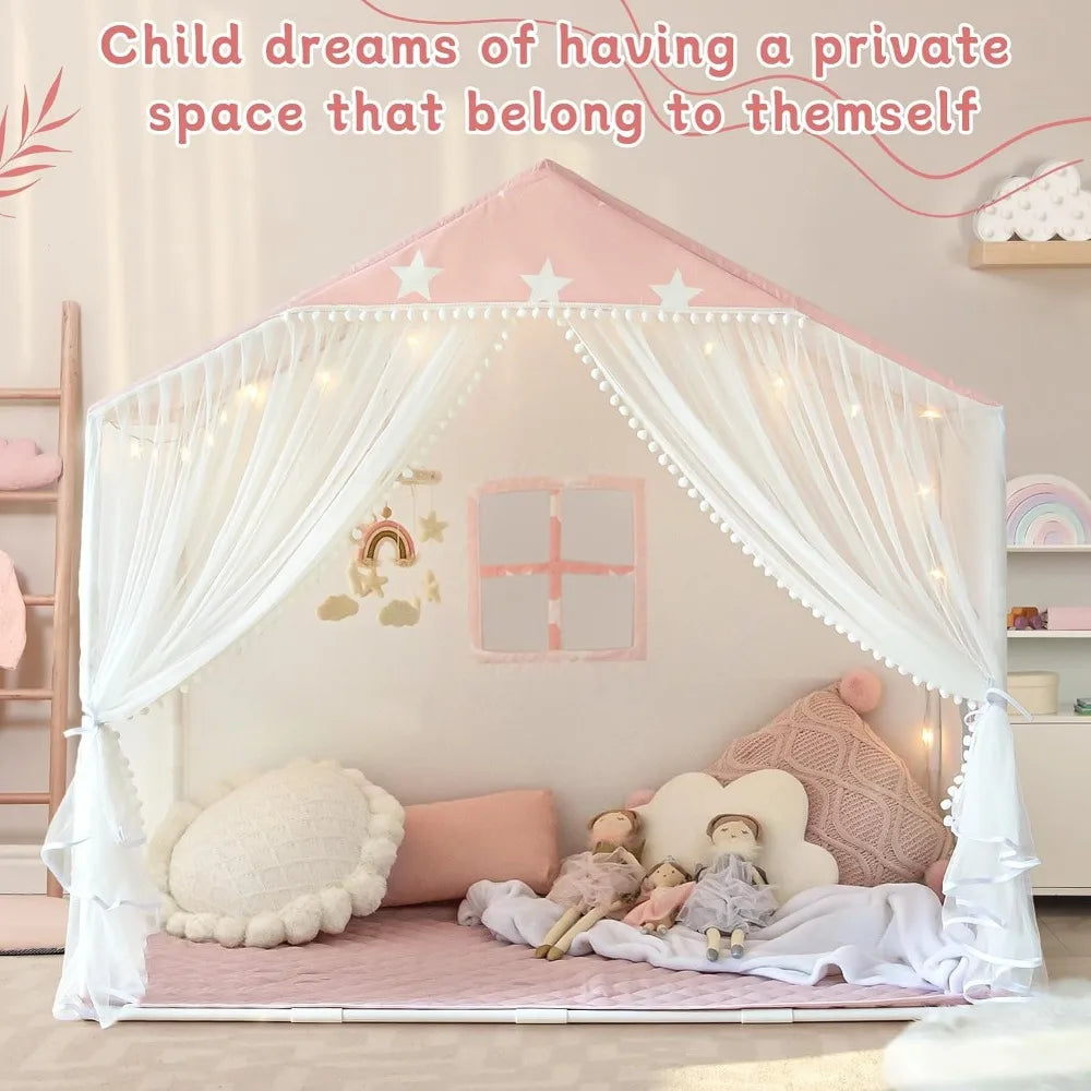 Large Playhouse Tent with Pompoms Door Curtains childrensterritory