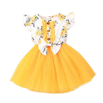 Infant Girls Floral Short Sleeve Gauze Dress