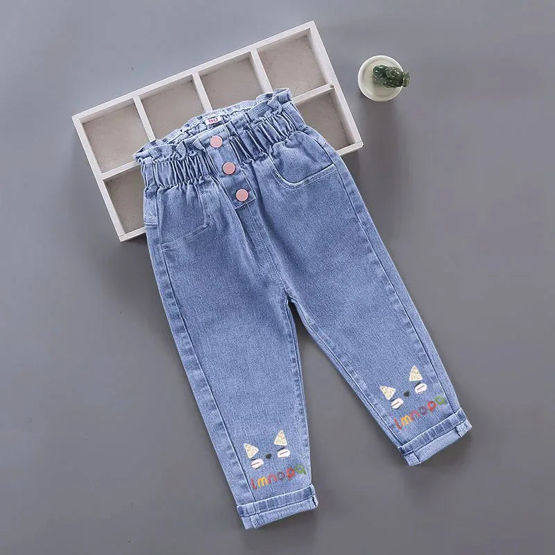 Kids Girls Cartoon Design Denim Trousers childrensterritory