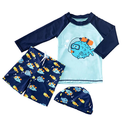 3pc Baby/Kids Boys Sun Protection Swimwear With Hat