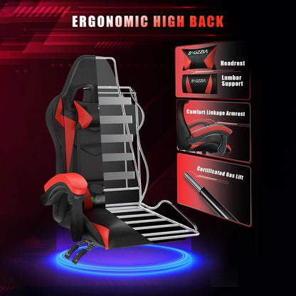 Reclining PU Leather Gaming Chair with LED Lights childrensterritory