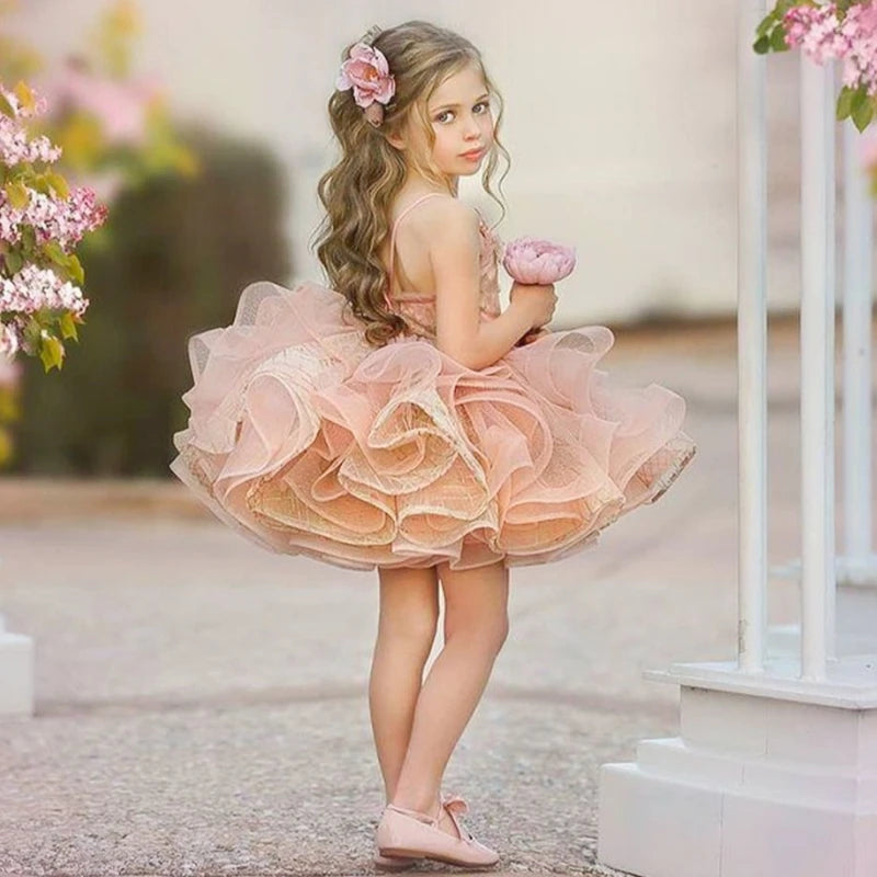 Kids Girls Glitter Puffy Organza Princess Dress