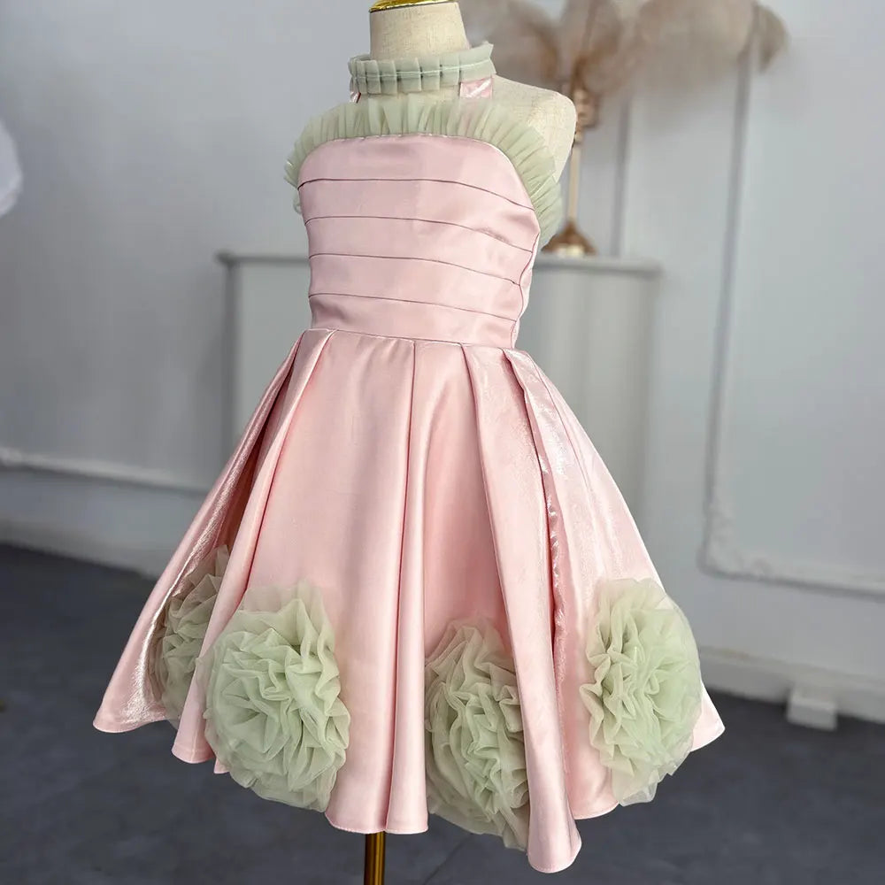 A-Line Little Girls Halter Neck Tiered Puffy Birthday Party Dress childrensterritory