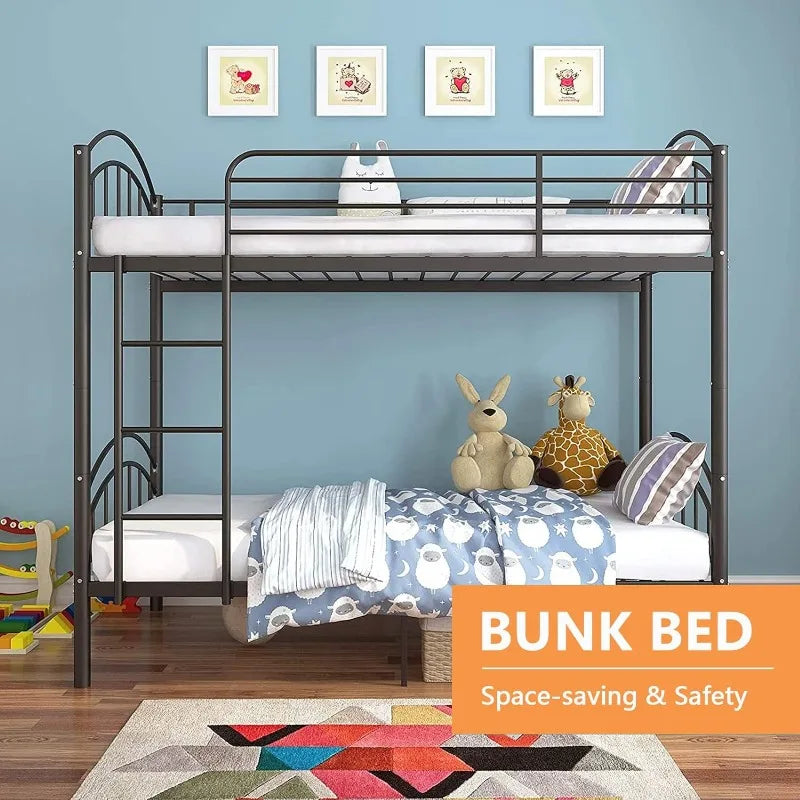 Convertible Metal Bunk Bed Frame with Removable Ladder &amp; Guard Rail childrensterritory