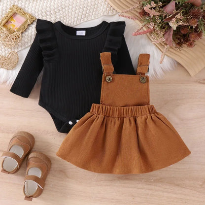 Baby Girls Bodysuit+Elastic Waist Skirt Set for Winter