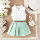 Baby Girls Multi-Color Pit Strip Lapel Vest Top with Pleated Skirt childrensterritory