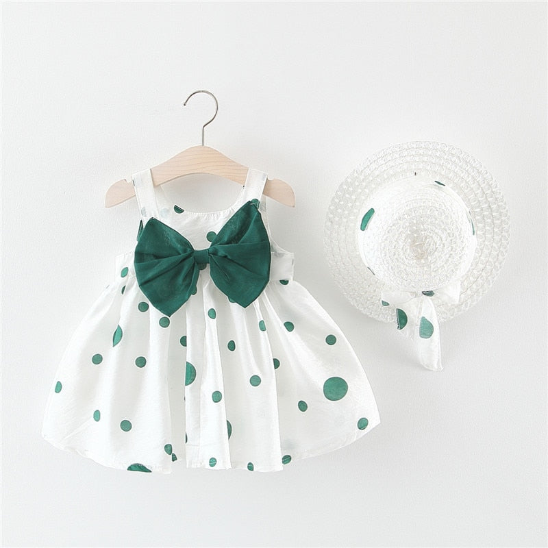 Baby Girl Floral Big Bow Designed Summer Dresses + Sunhat childrensterritory