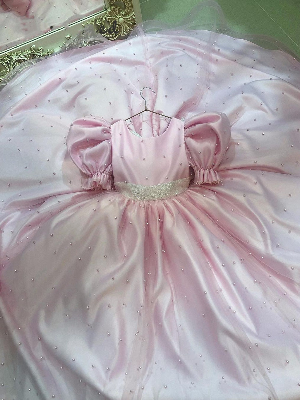 Girls Birthday Party Princess Gown with Pearls Decoration childrensterritory