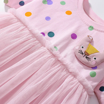 Kids Girls Cartoon Cat Embroidered Pink Summer Dress childrensterritory