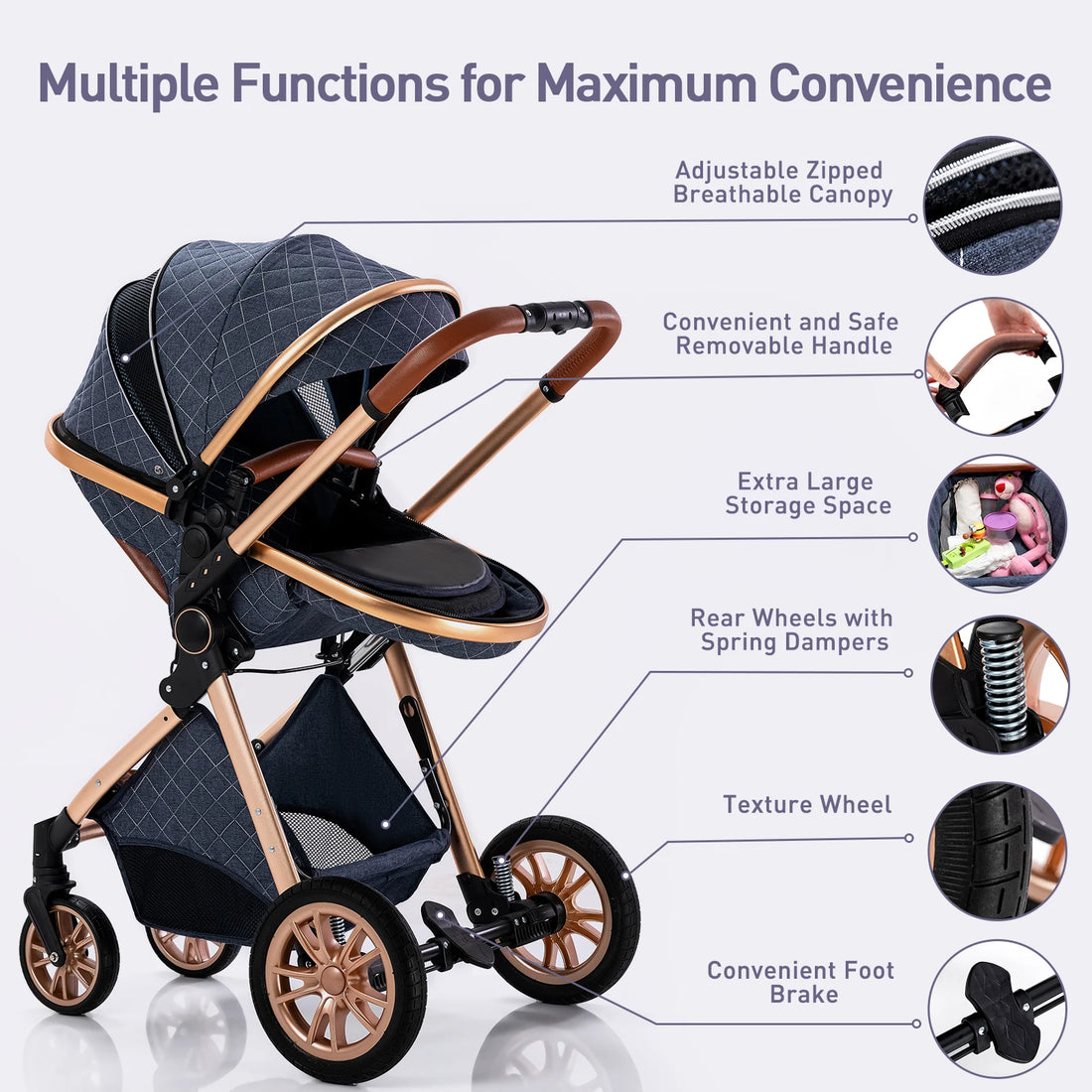 3 in 1 Portable High Landscape Luxury Baby Stroller