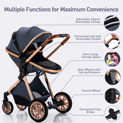 3 in 1 Portable High Landscape Luxury Baby Stroller